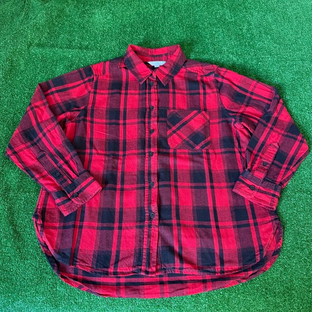 Time and Tru Button Up Shirt Long Sleeve Flannel Red Plaid Casual Size M (8-10)